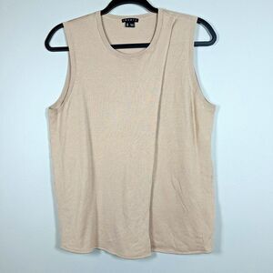 Theory Medium Tan Wool Silk Blend Drape Front Split Hem‎ Sleeveless Blouse
